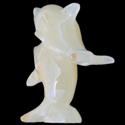 Afghan Jade hand-carved leaping Dolphin pair 82*42*107mm 296g in sunlight - Rocks and Things Store