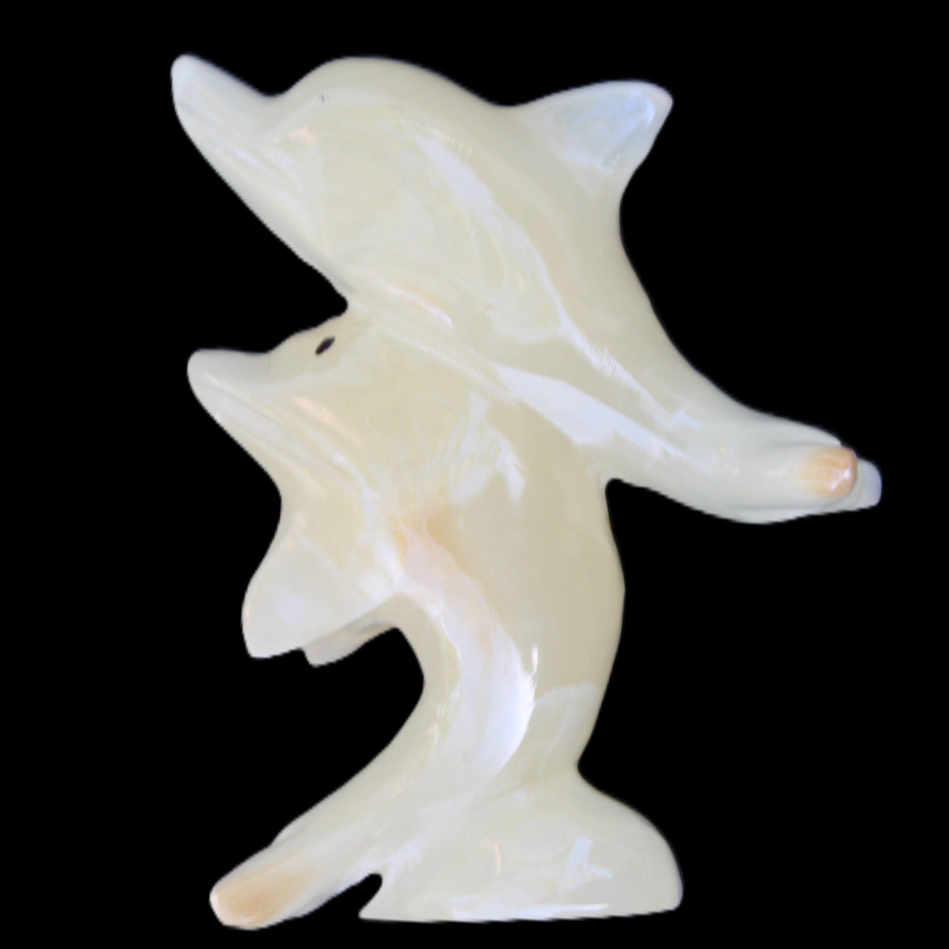 Afghan Jade hand-carved leaping Dolphin pair 82*42*107mm 296g in sunlight - Rocks and Things Store