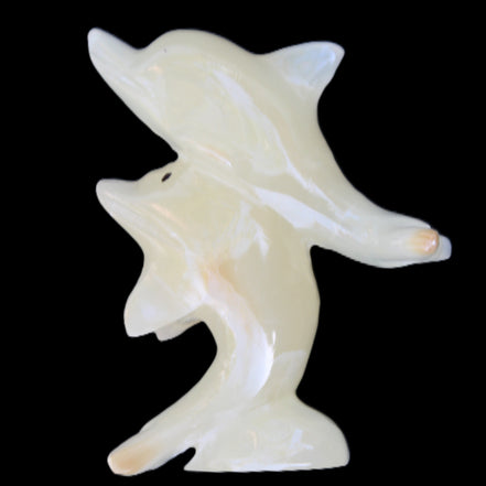 Afghan Jade hand-carved leaping Dolphin pair 82*42*107mm 296g in sunlight - Rocks and Things Store