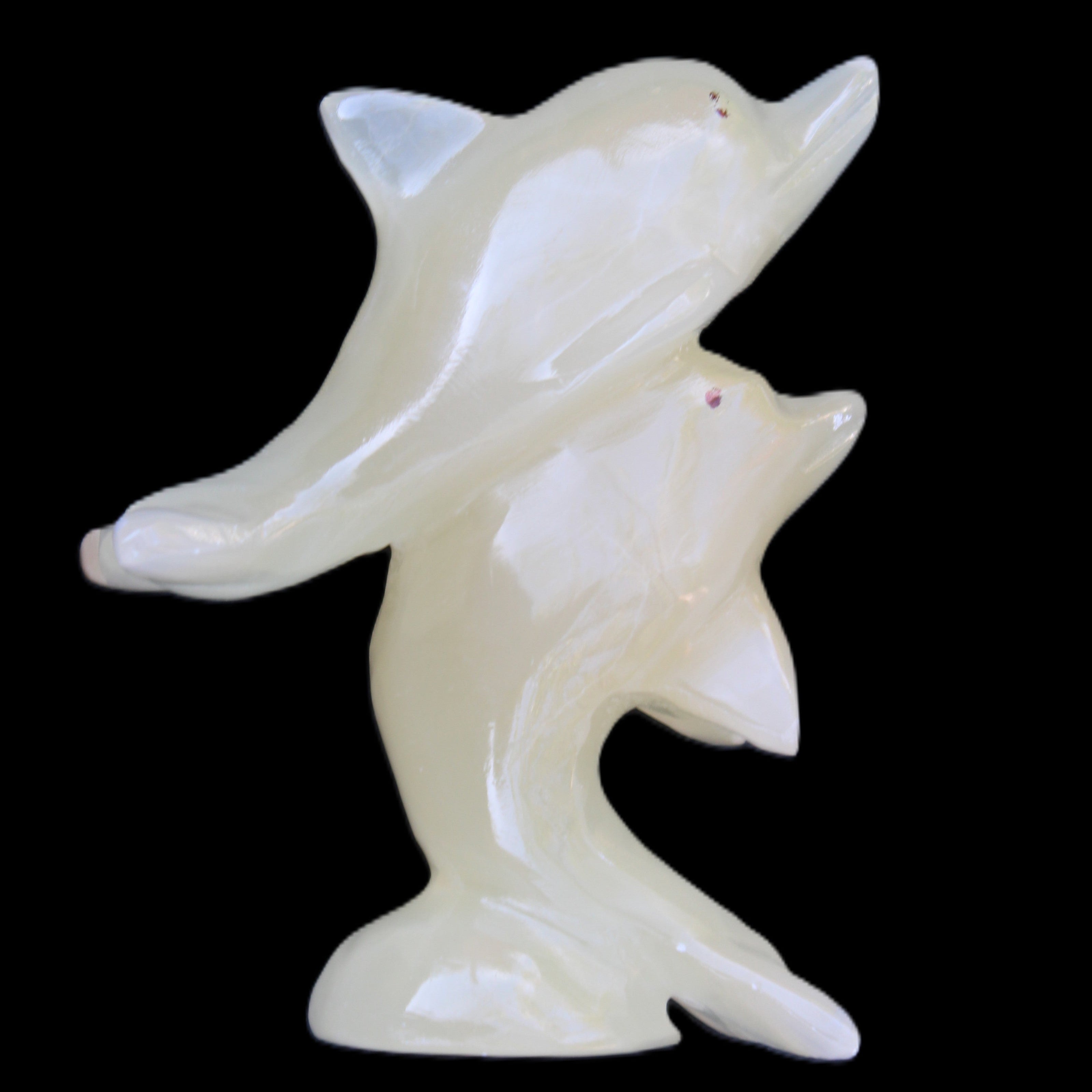 Afghan Jade hand-carved leaping Dolphin pair 82*42*107mm 296g in sunlight - Rocks and Things Store