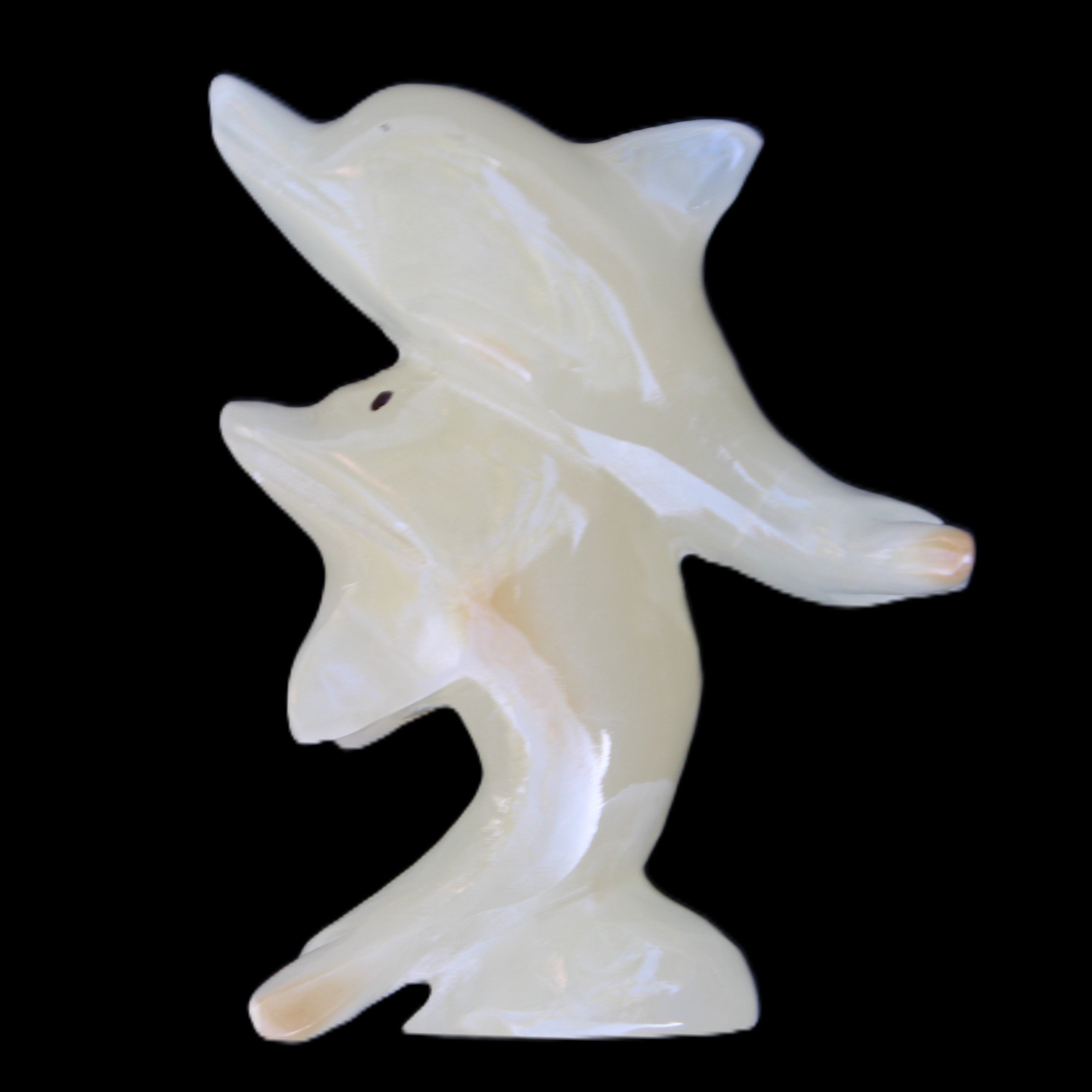 Afghan Jade hand-carved leaping Dolphin pair 82*42*107mm 296g in sunlight - Rocks and Things Store