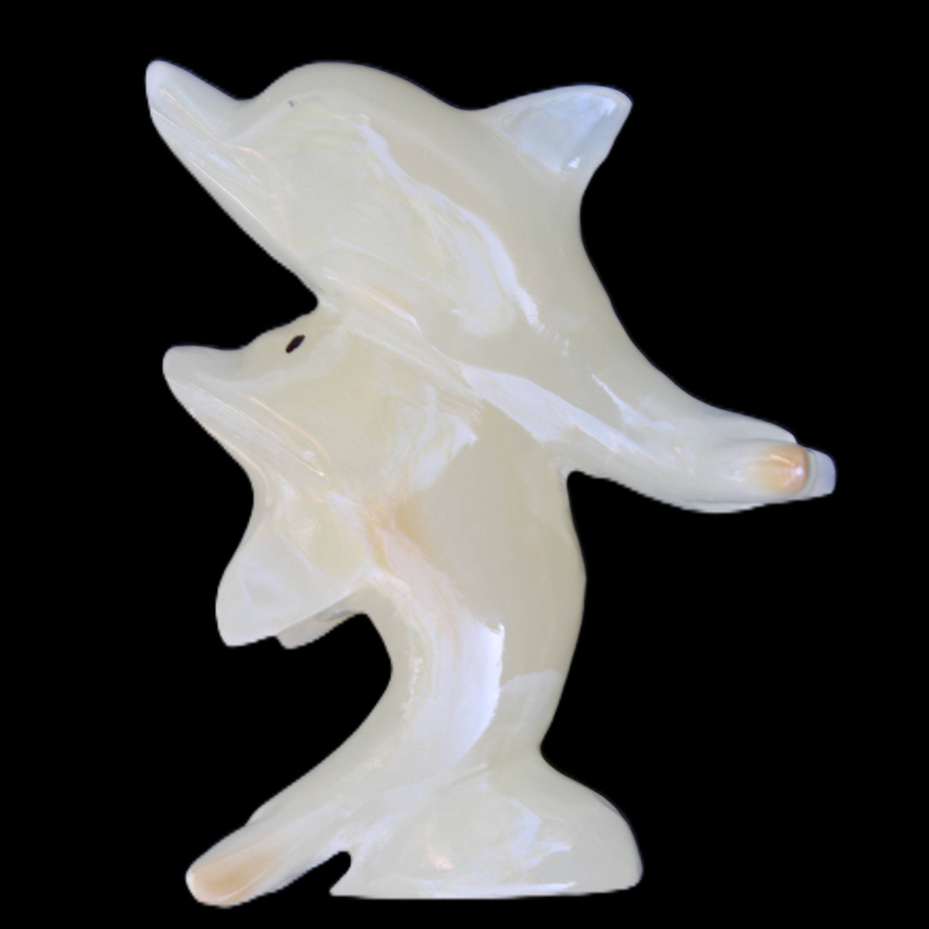 Afghan Jade hand-carved leaping Dolphin pair 82*42*107mm 296g in sunlight - Rocks and Things Store