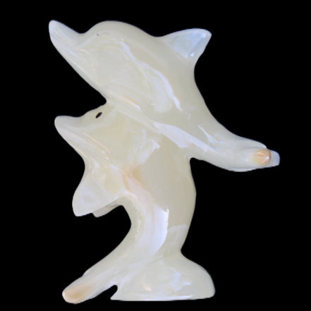 Afghan Jade hand-carved leaping Dolphin pair 82*42*107mm 296g in sunlight - Rocks and Things Store