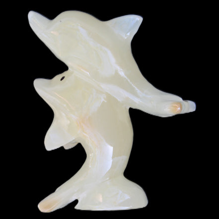 Afghan Jade hand-carved leaping Dolphin pair 82*42*107mm 296g in sunlight - Rocks and Things Store