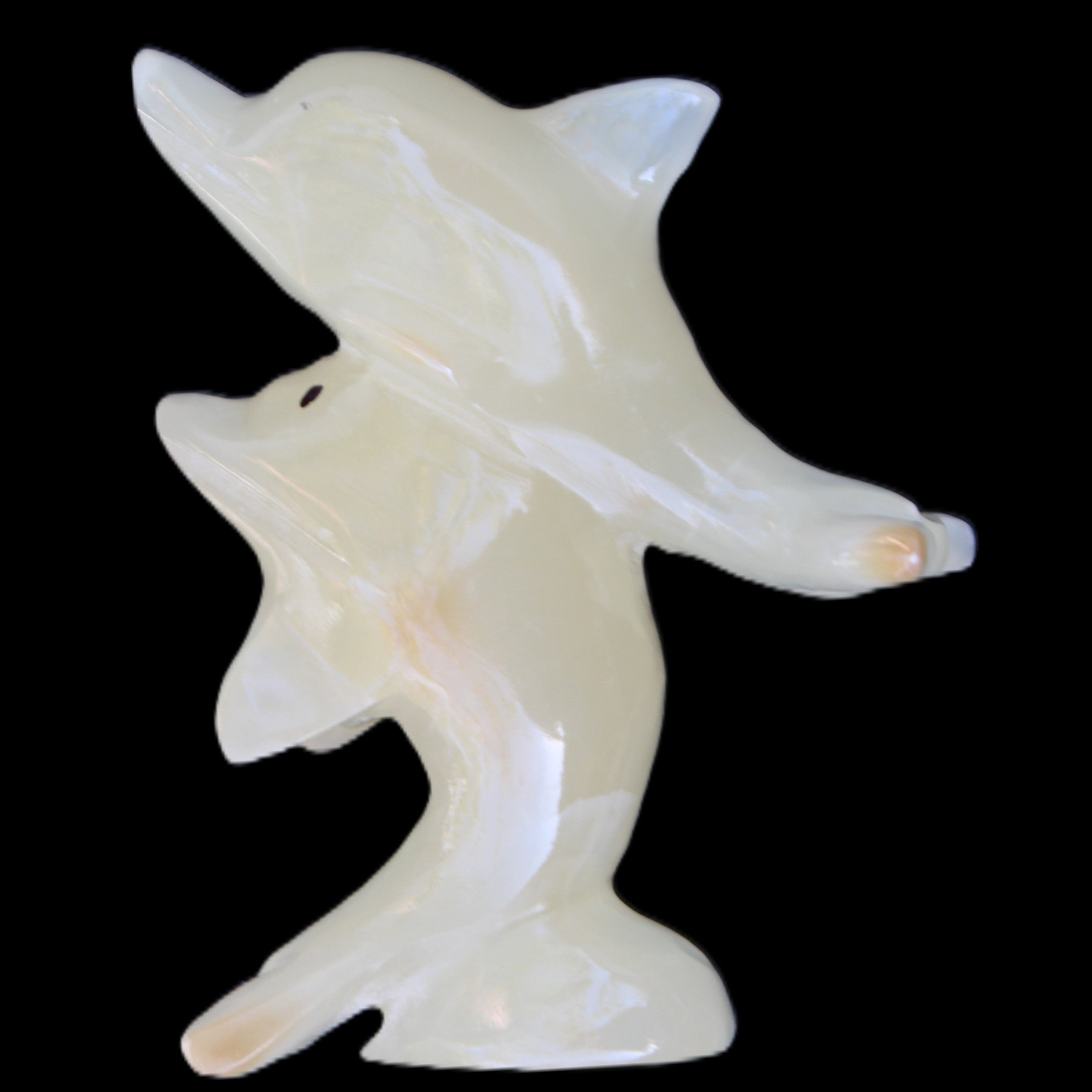 Afghan Jade hand-carved leaping Dolphin pair 82*42*107mm 296g in sunlight - Rocks and Things Store