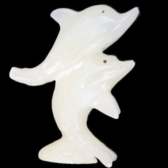 Afghan Jade hand-carved leaping Dolphin pair 76*35*105mm 252g in sunlight - Rocks and Things Store