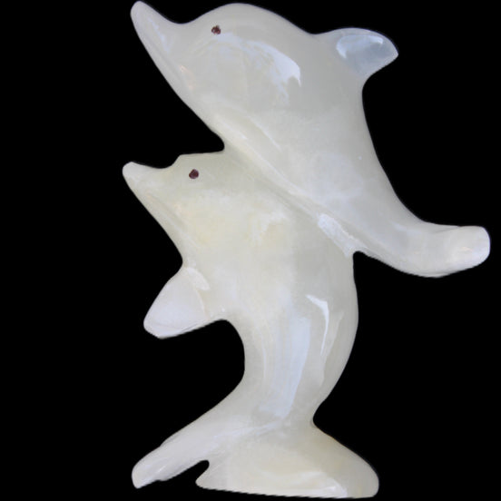 Afghan Jade hand-carved leaping Dolphin pair 76*35*105mm 252g in sunlight - Rocks and Things Store