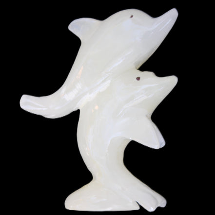 Afghan Jade hand-carved leaping Dolphin pair 76*35*105mm 252g in sunlight - Rocks and Things Store