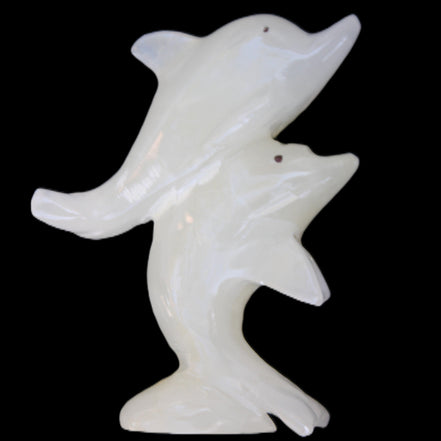 Afghan Jade hand-carved leaping Dolphin pair 76*35*105mm 252g in sunlight - Rocks and Things Store