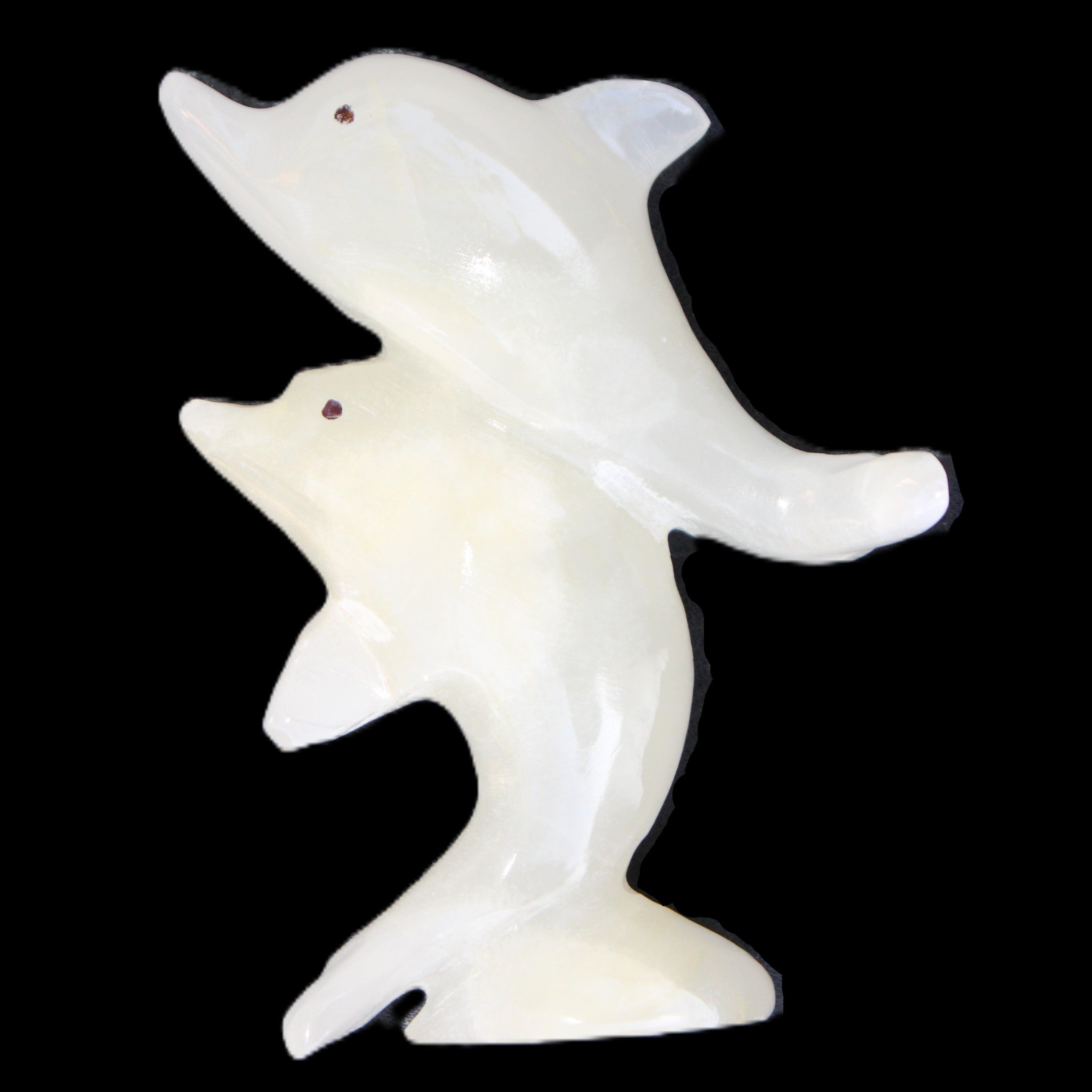 Afghan Jade hand-carved leaping Dolphin pair 76*35*105mm 252g in sunlight - Rocks and Things Store