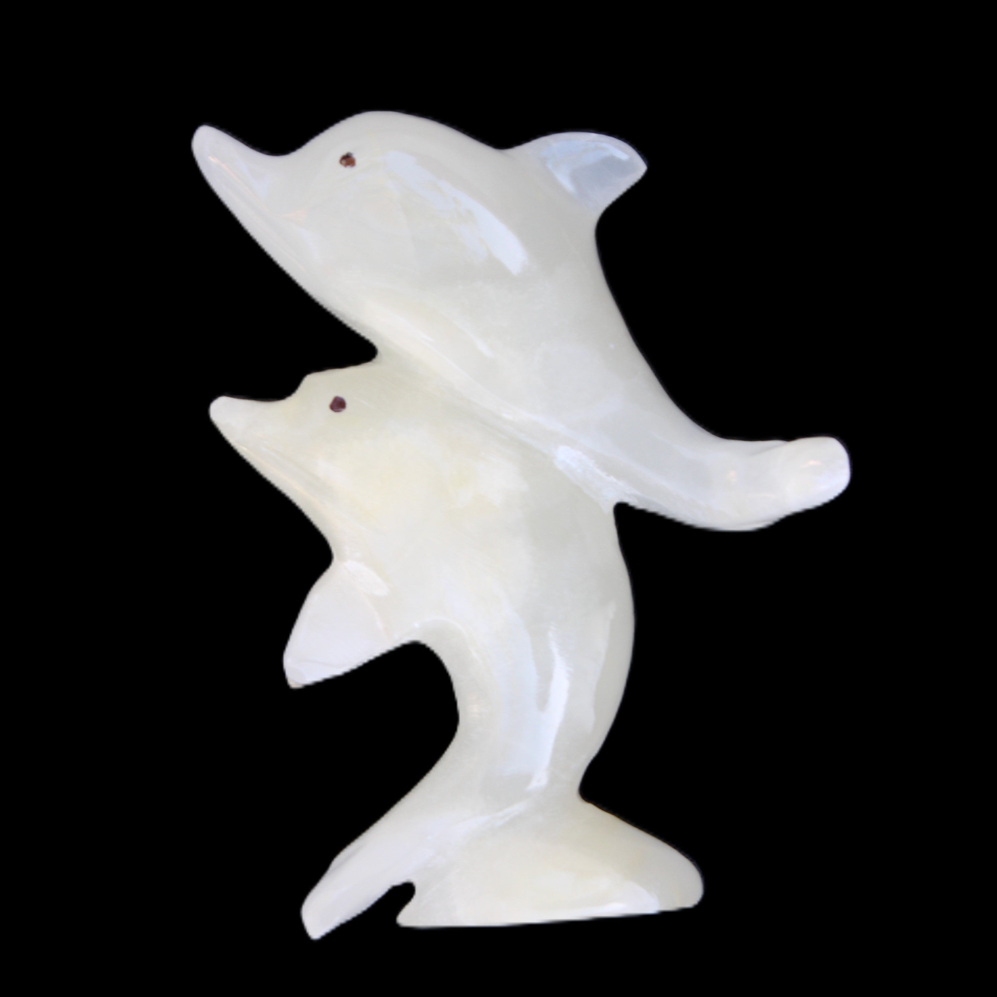 Afghan Jade hand-carved leaping Dolphin pair 76*35*105mm 252g in sunlight - Rocks and Things Store