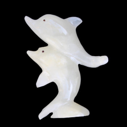 Afghan Jade hand-carved leaping Dolphin pair 76*35*105mm 252g in sunlight - Rocks and Things Store