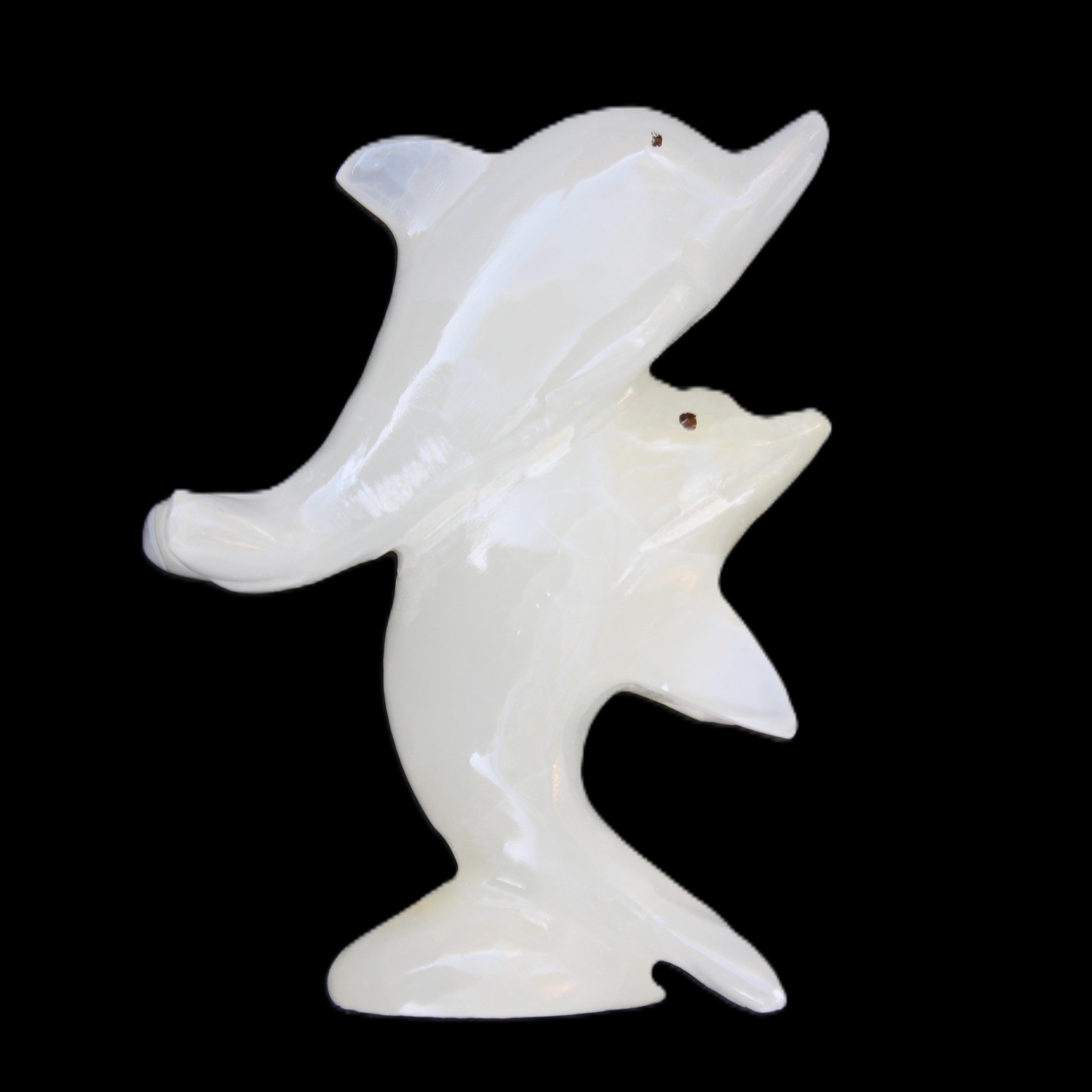 Afghan Jade hand-carved leaping Dolphin pair 76*35*105mm 252g in sunlight - Rocks and Things Store