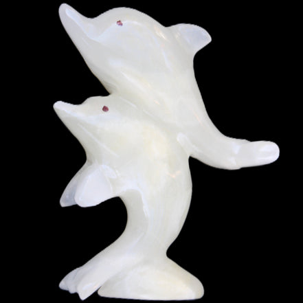 Afghan Jade hand-carved leaping Dolphin pair 76*35*105mm 252g in sunlight - Rocks and Things Store