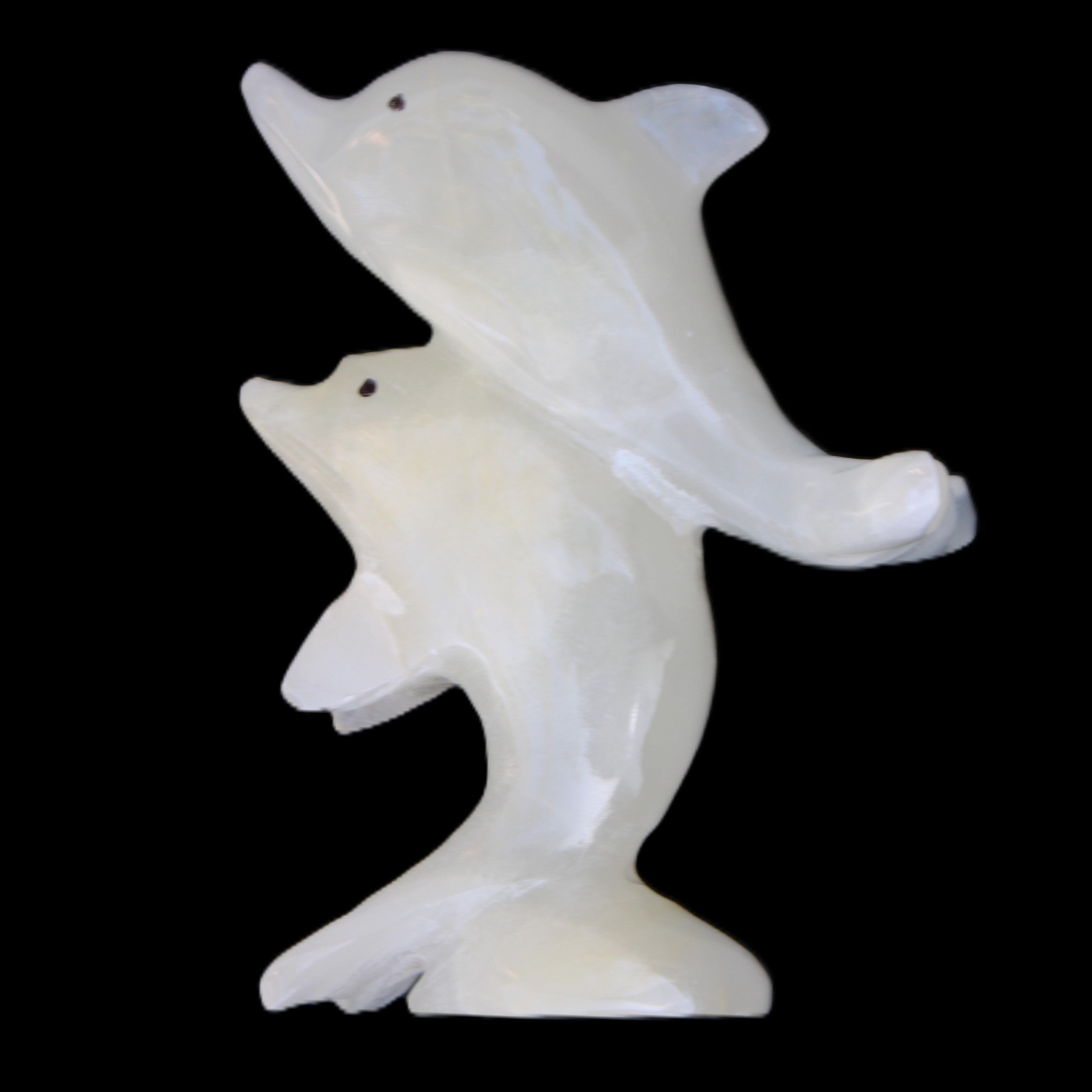 Afghan Jade hand-carved leaping Dolphin pair 76*35*105mm 252g in sunlight - Rocks and Things Store