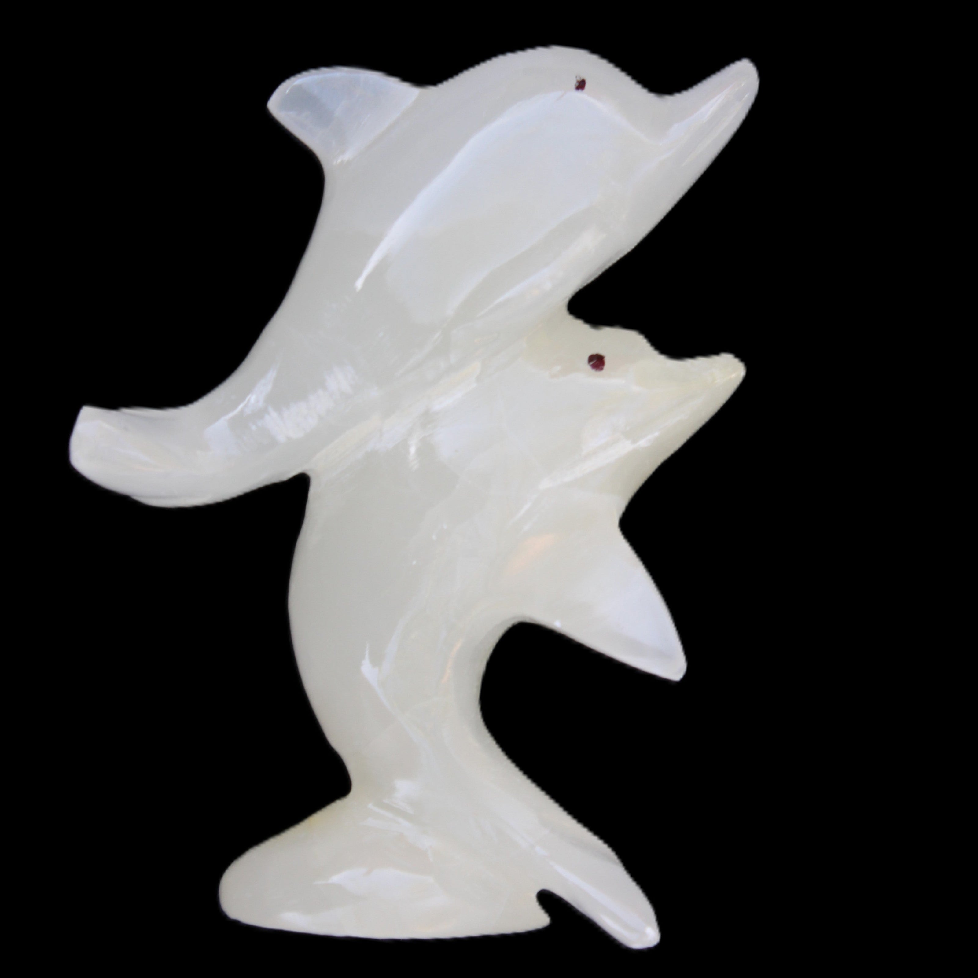 Afghan Jade hand-carved leaping Dolphin pair 76*35*105mm 252g in sunlight - Rocks and Things Store