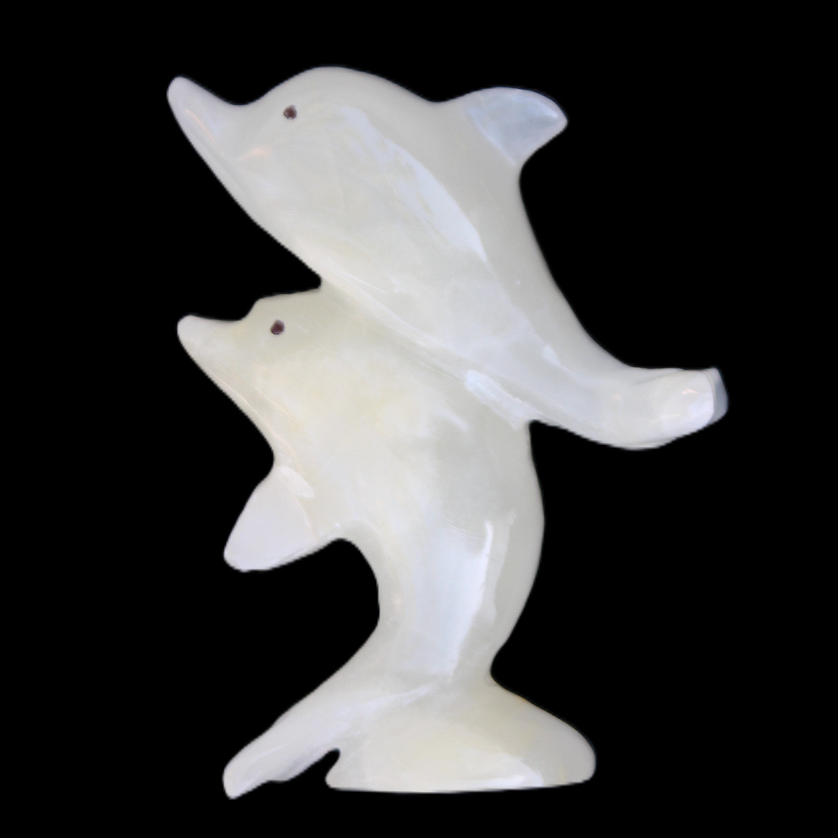 Afghan Jade hand-carved leaping Dolphin pair 76*35*105mm 252g in sunlight - Rocks and Things Store