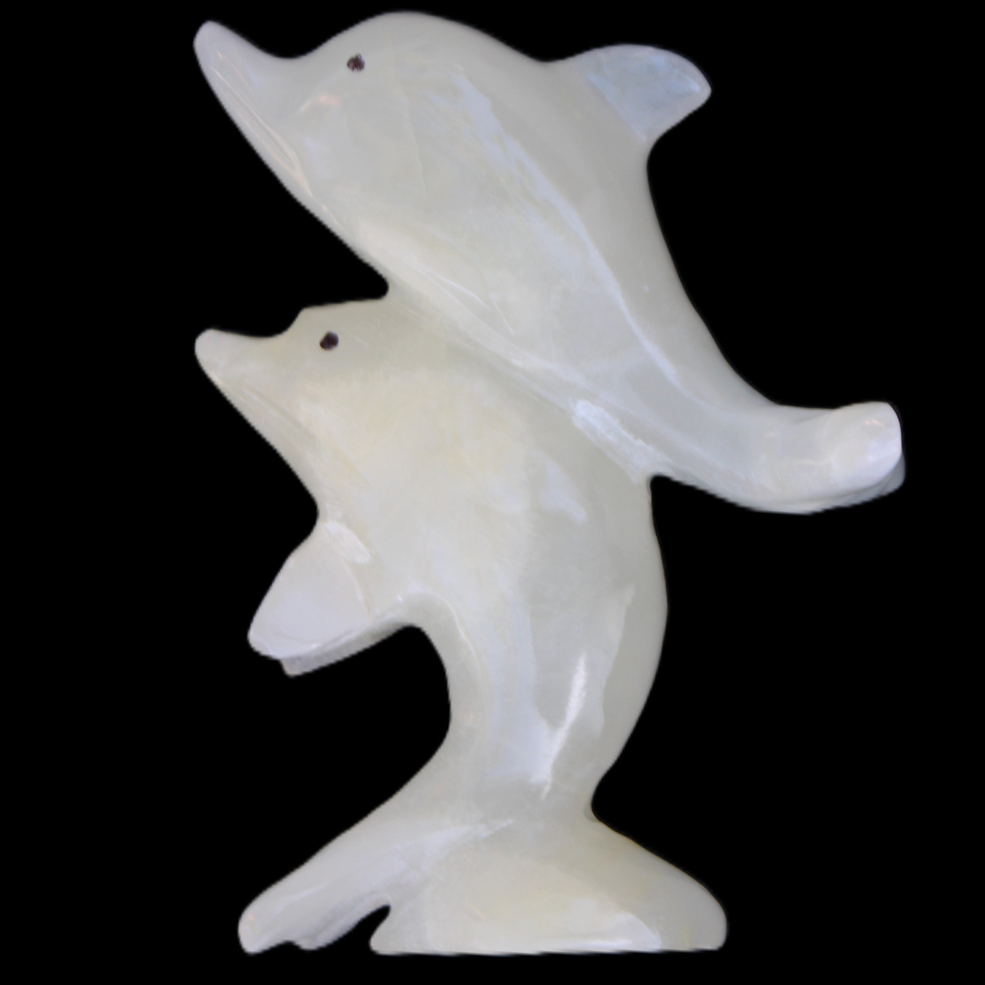 Afghan Jade hand-carved leaping Dolphin pair 76*35*105mm 252g in sunlight - Rocks and Things Store