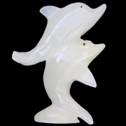 Afghan Jade hand-carved leaping Dolphin pair 76*35*105mm 252g in sunlight - Rocks and Things Store