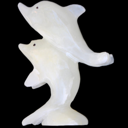 Afghan Jade hand-carved leaping Dolphin pair 76*35*105mm 252g in sunlight - Rocks and Things Store