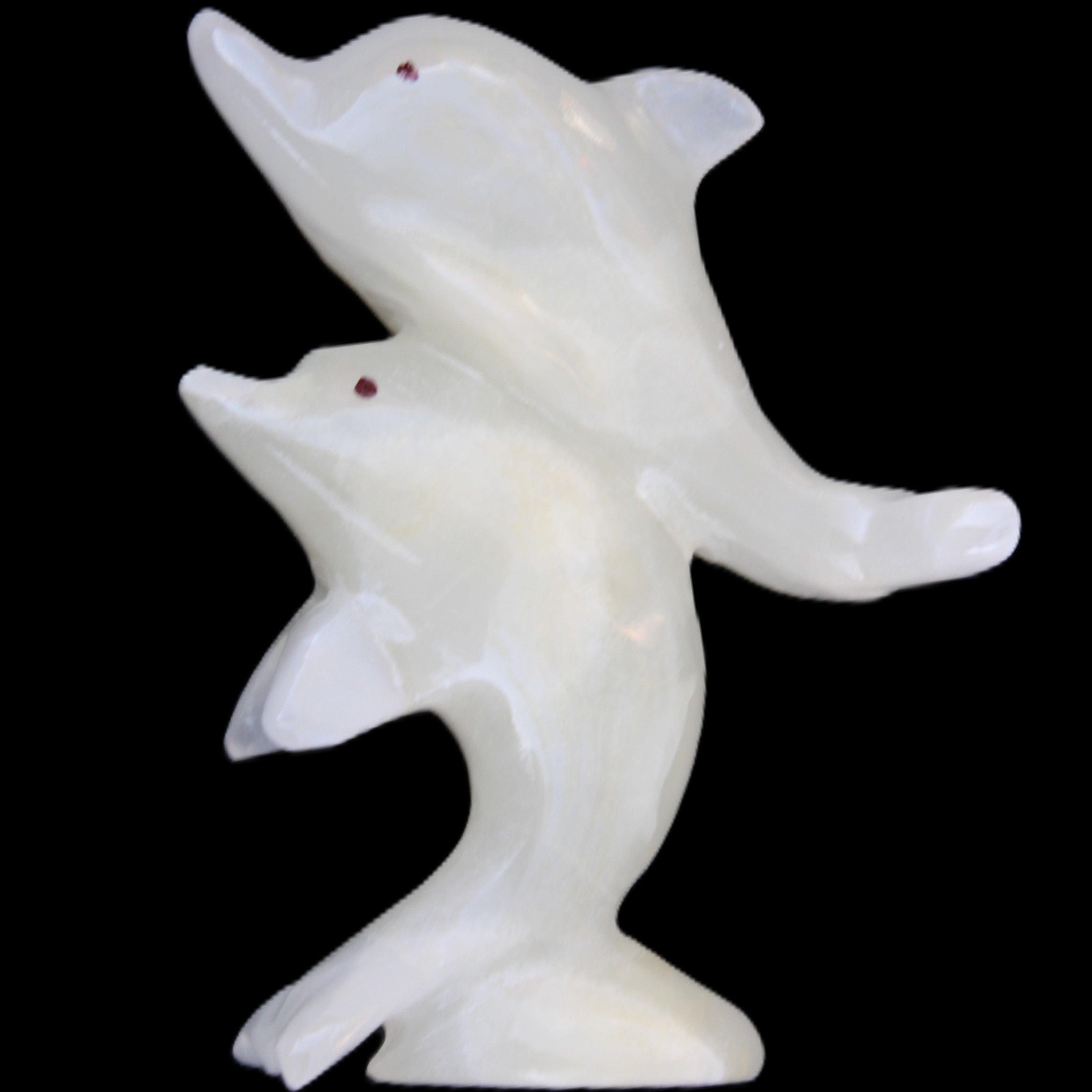 Afghan Jade hand-carved leaping Dolphin pair 76*35*105mm 252g in sunlight - Rocks and Things Store