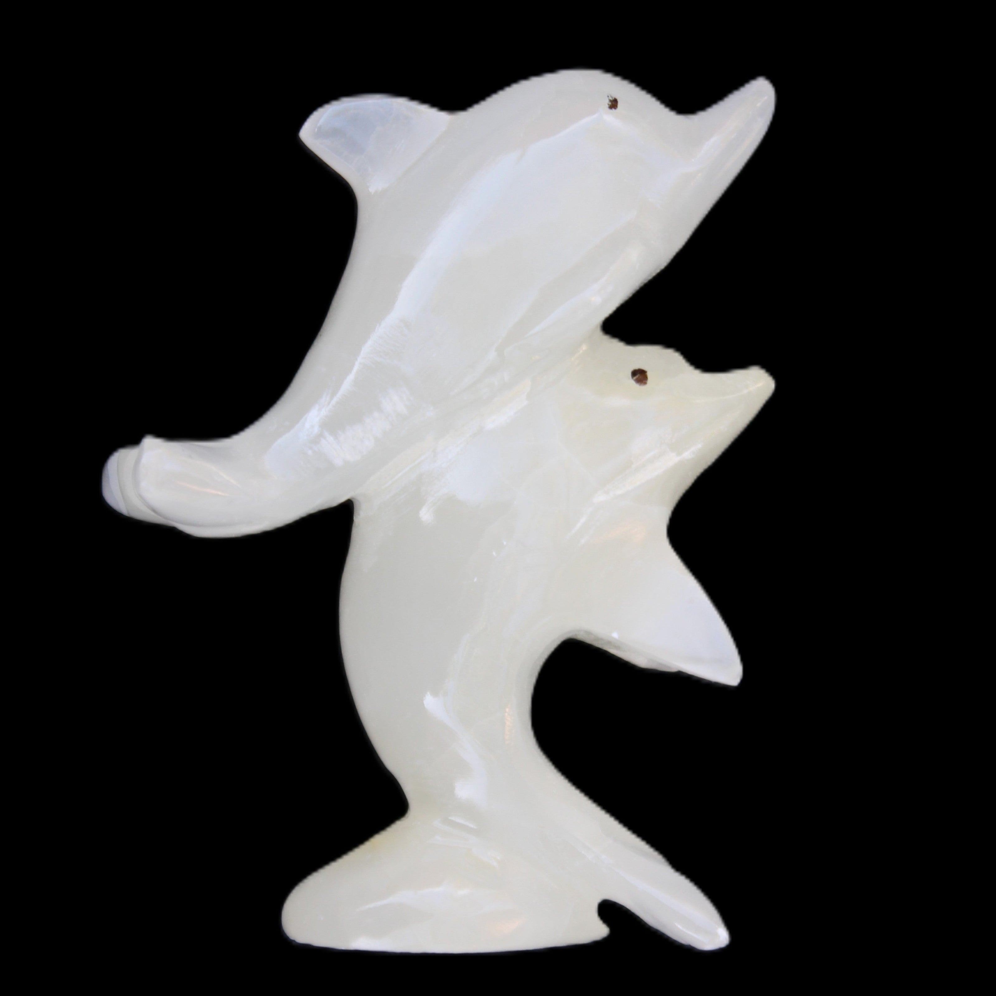 Afghan Jade hand-carved leaping Dolphin pair 76*35*105mm 252g in sunlight - Rocks and Things Store