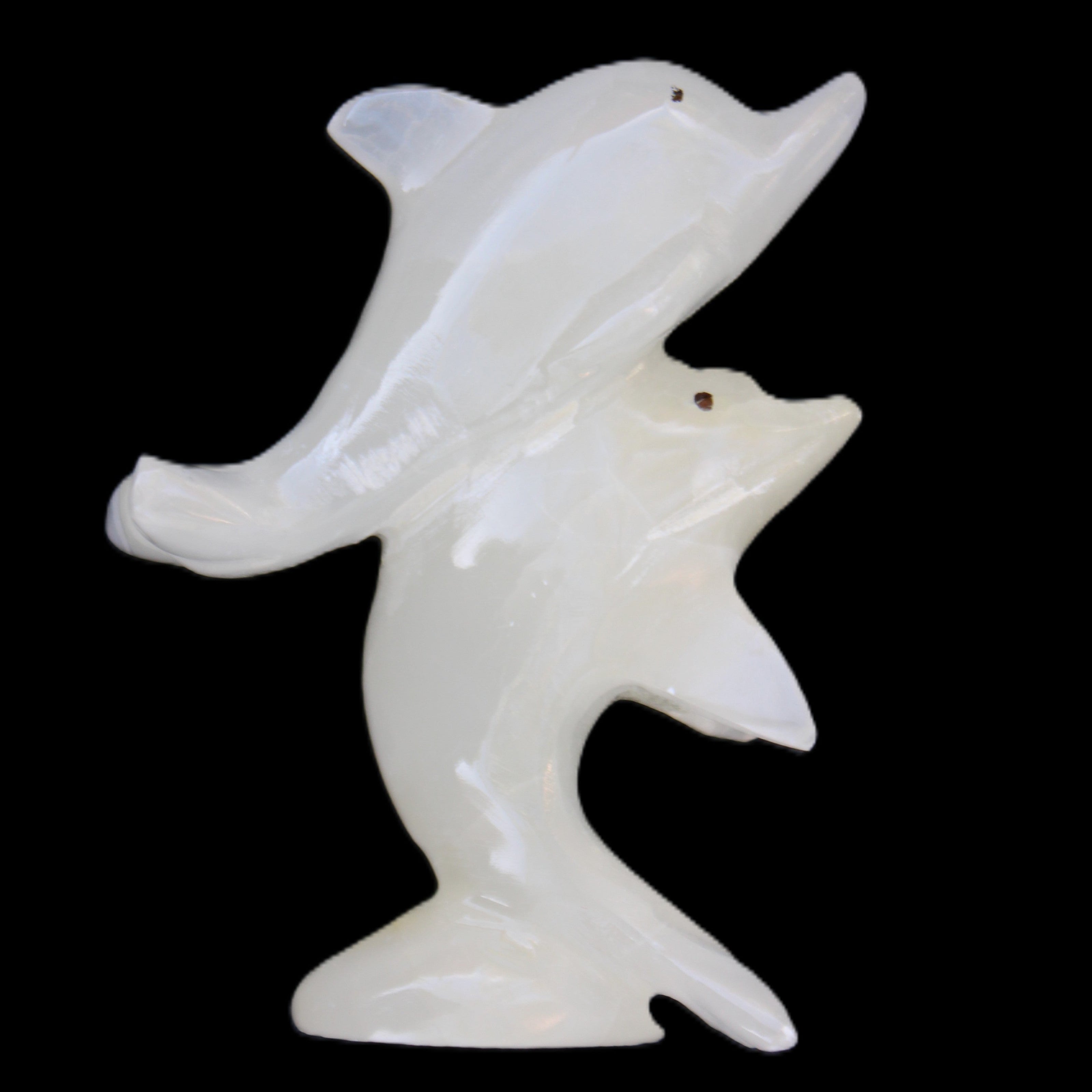 Afghan Jade hand-carved leaping Dolphin pair 76*35*105mm 252g in sunlight - Rocks and Things Store