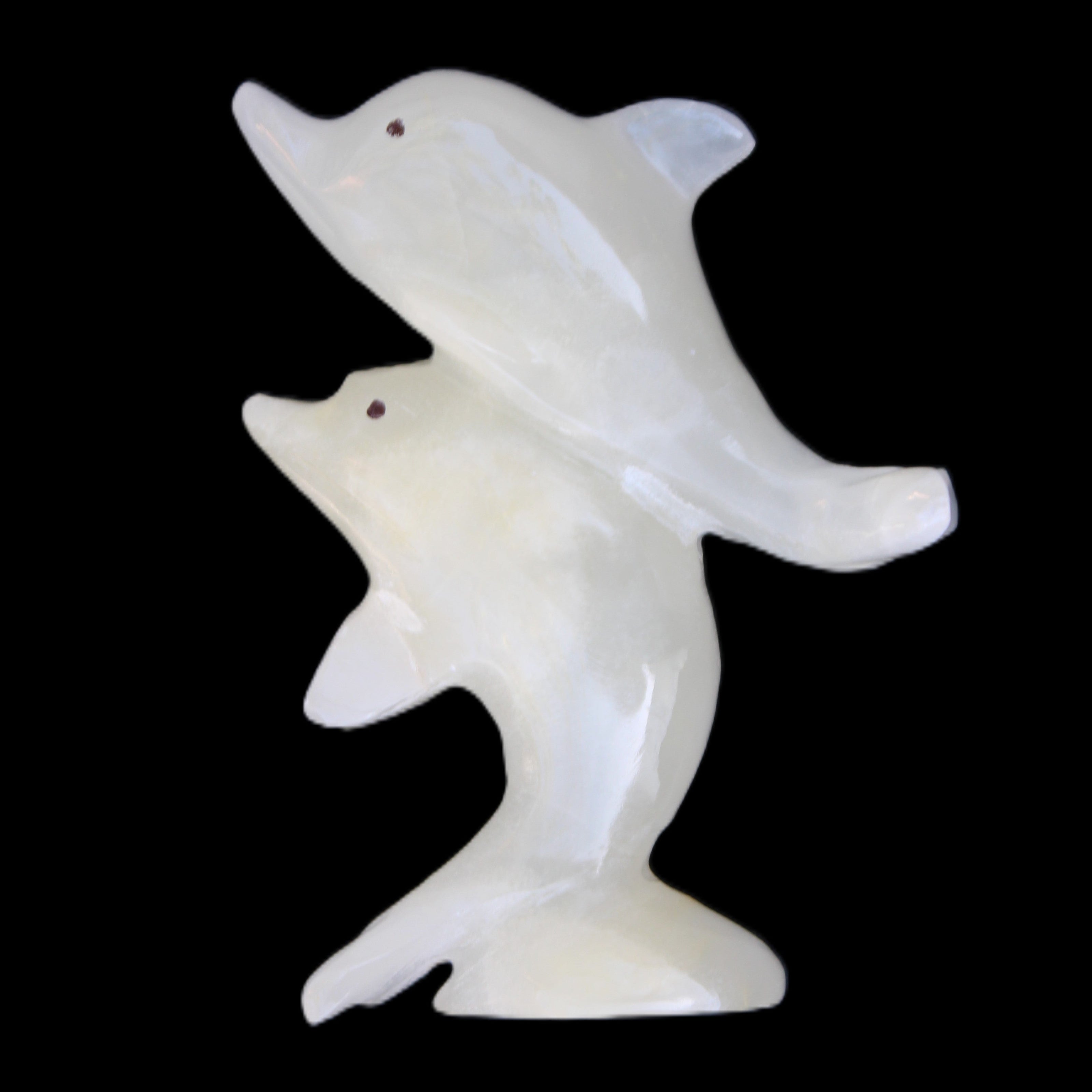 Afghan Jade hand-carved leaping Dolphin pair 76*35*105mm 252g in sunlight - Rocks and Things Store