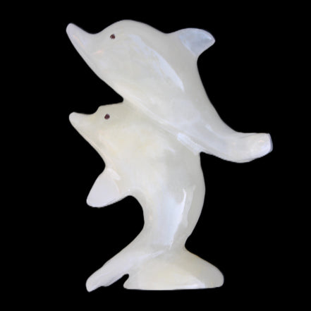 Afghan Jade hand-carved leaping Dolphin pair 76*35*105mm 252g in sunlight - Rocks and Things Store