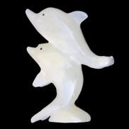 Afghan Jade hand-carved leaping Dolphin pair 76*35*105mm 252g in sunlight - Rocks and Things Store
