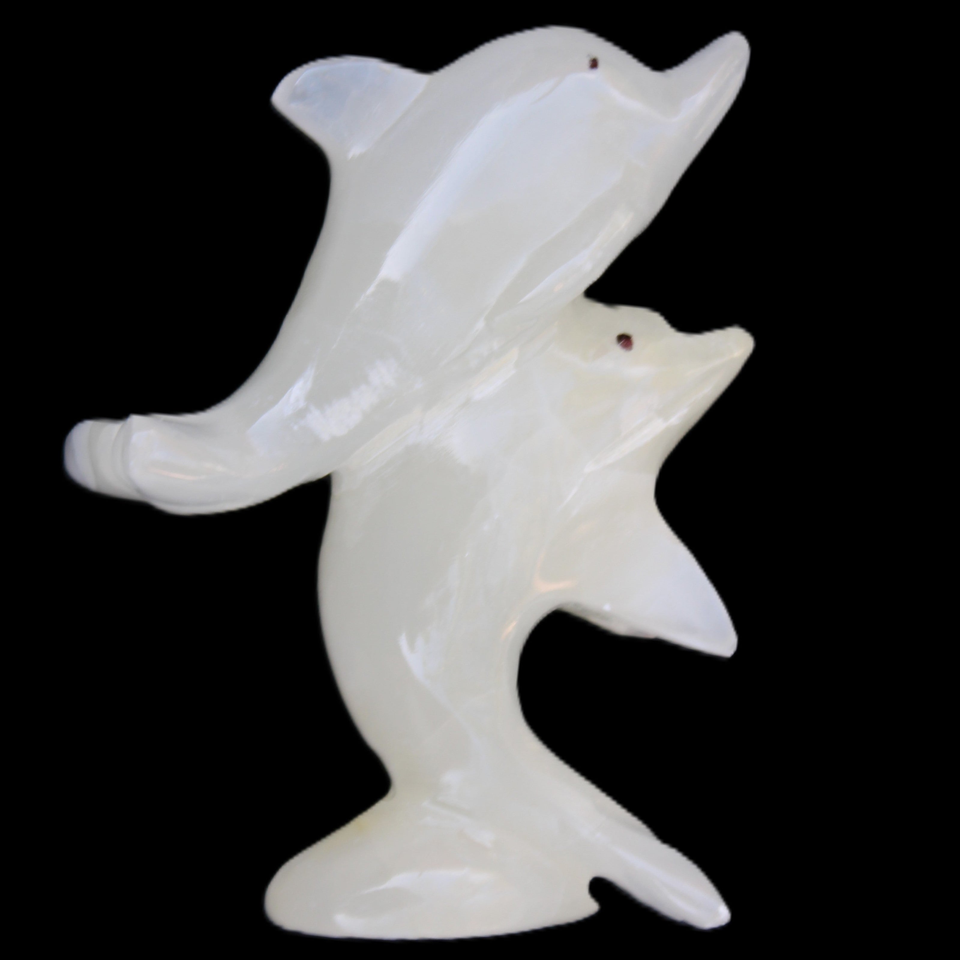 Afghan Jade hand-carved leaping Dolphin pair 76*35*105mm 252g in sunlight - Rocks and Things Store