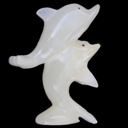 Afghan Jade hand-carved leaping Dolphin pair 76*35*105mm 252g in sunlight - Rocks and Things Store