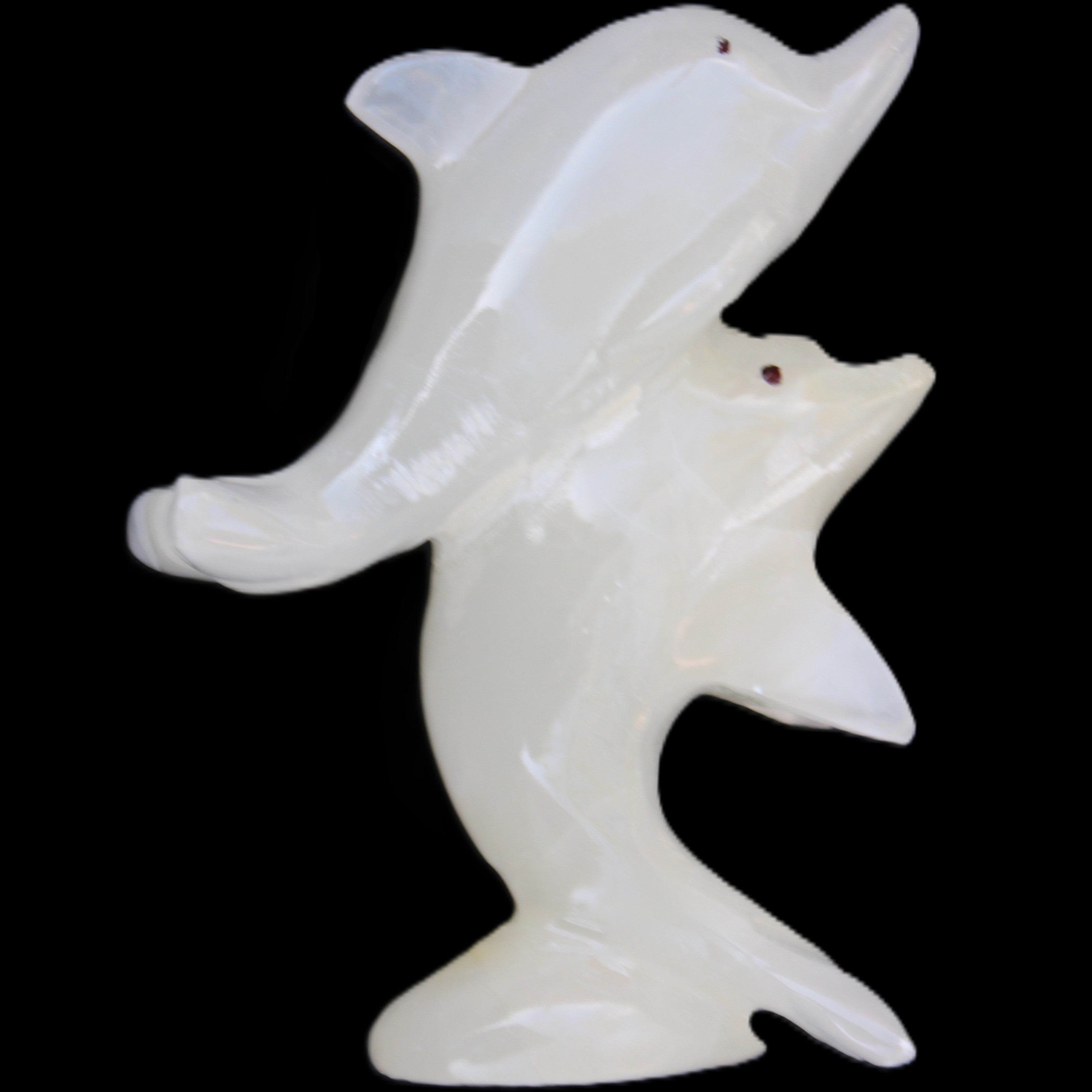 Afghan Jade hand-carved leaping Dolphin pair 76*35*105mm 252g in sunlight - Rocks and Things Store