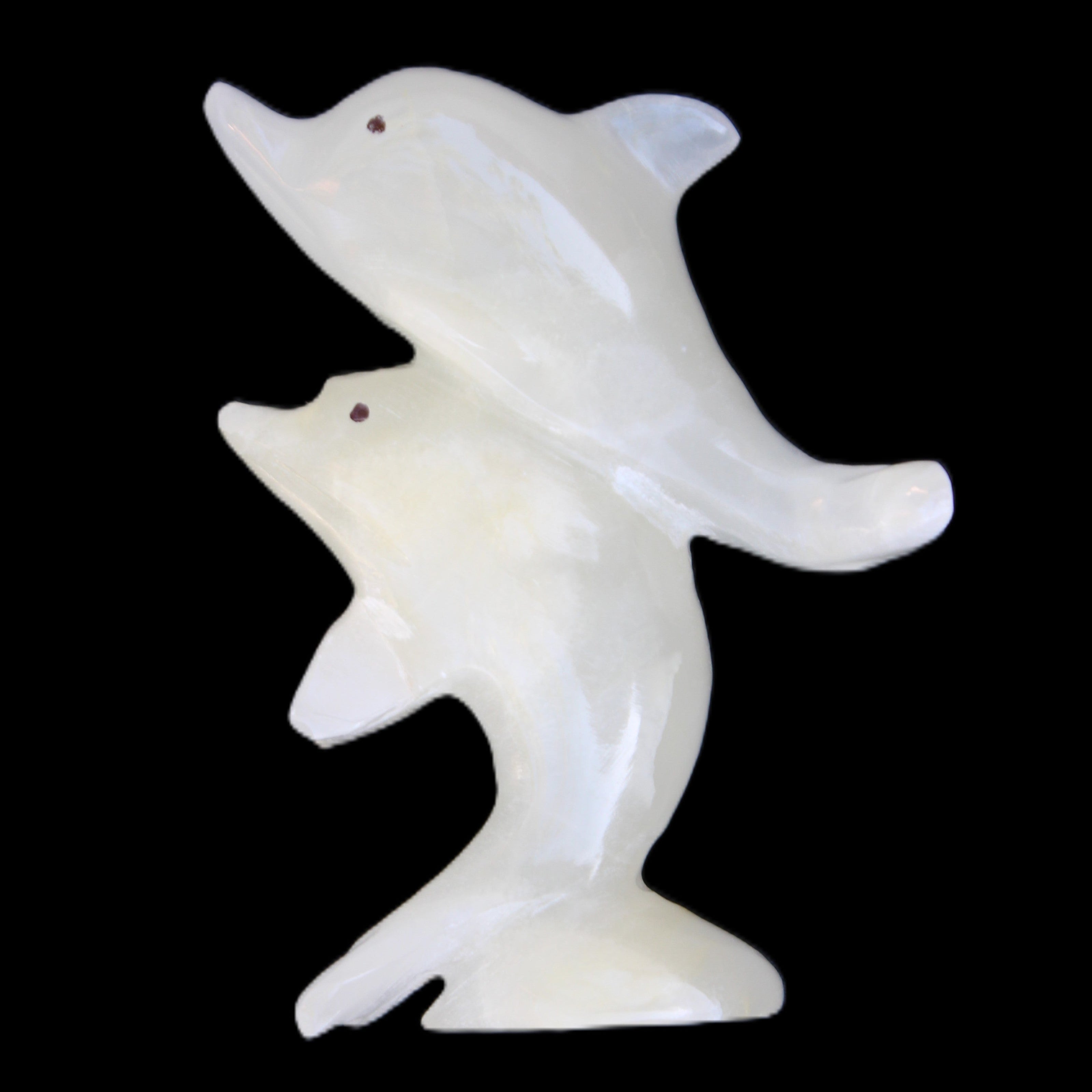 Afghan Jade hand-carved leaping Dolphin pair 76*35*105mm 252g in sunlight - Rocks and Things Store
