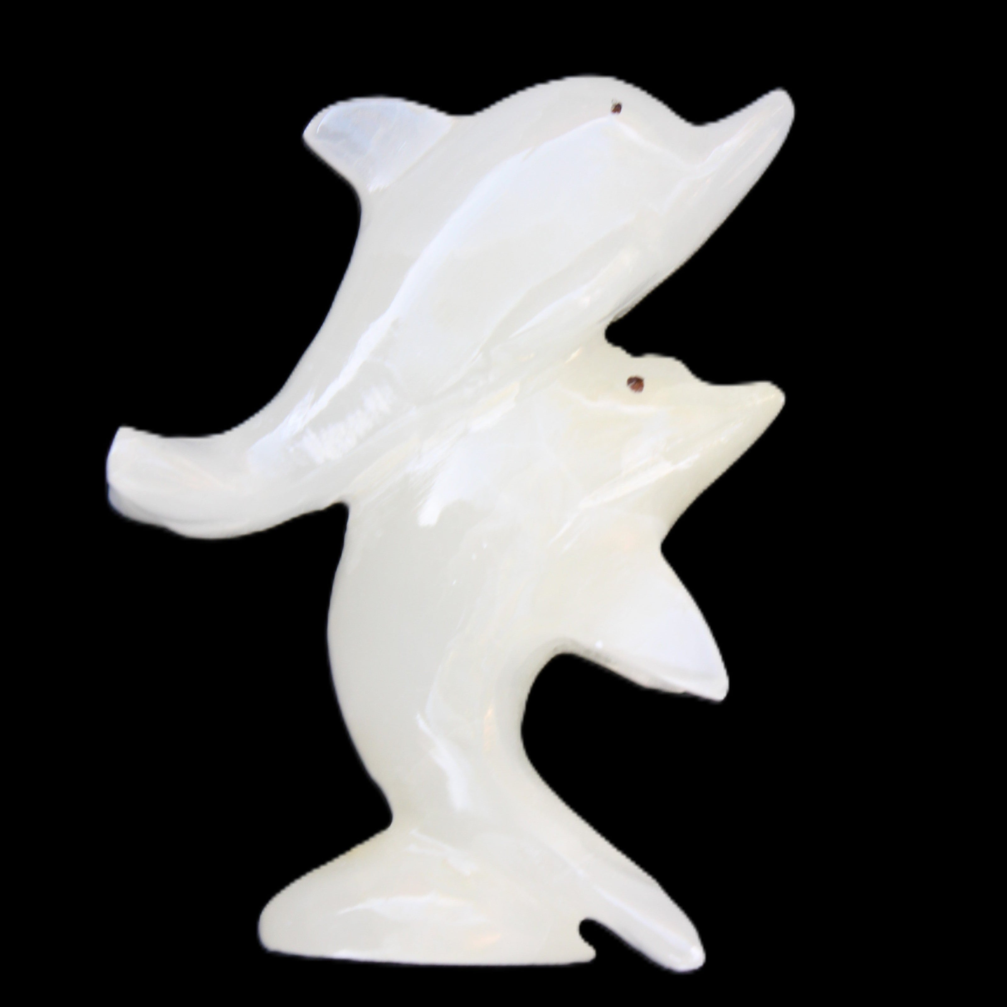Afghan Jade hand-carved leaping Dolphin pair 76*35*105mm 252g in sunlight - Rocks and Things Store