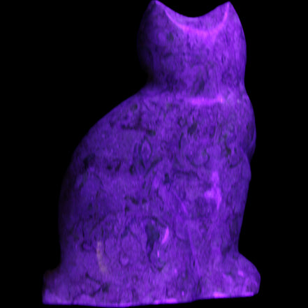 Fossil stone hand-carved Cat 81*45*115mm 534g in UV light - Rocks and Things Store