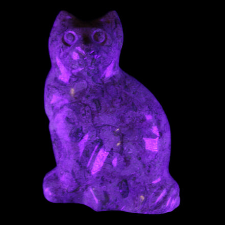 Fossil stone hand-carved Cat 81*45*115mm 534g in UV light - Rocks and Things Store