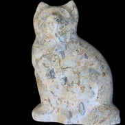 Fossil stone hand-carved Cat 81*45*115mm 534g in sunlight - Rocks and Things Store