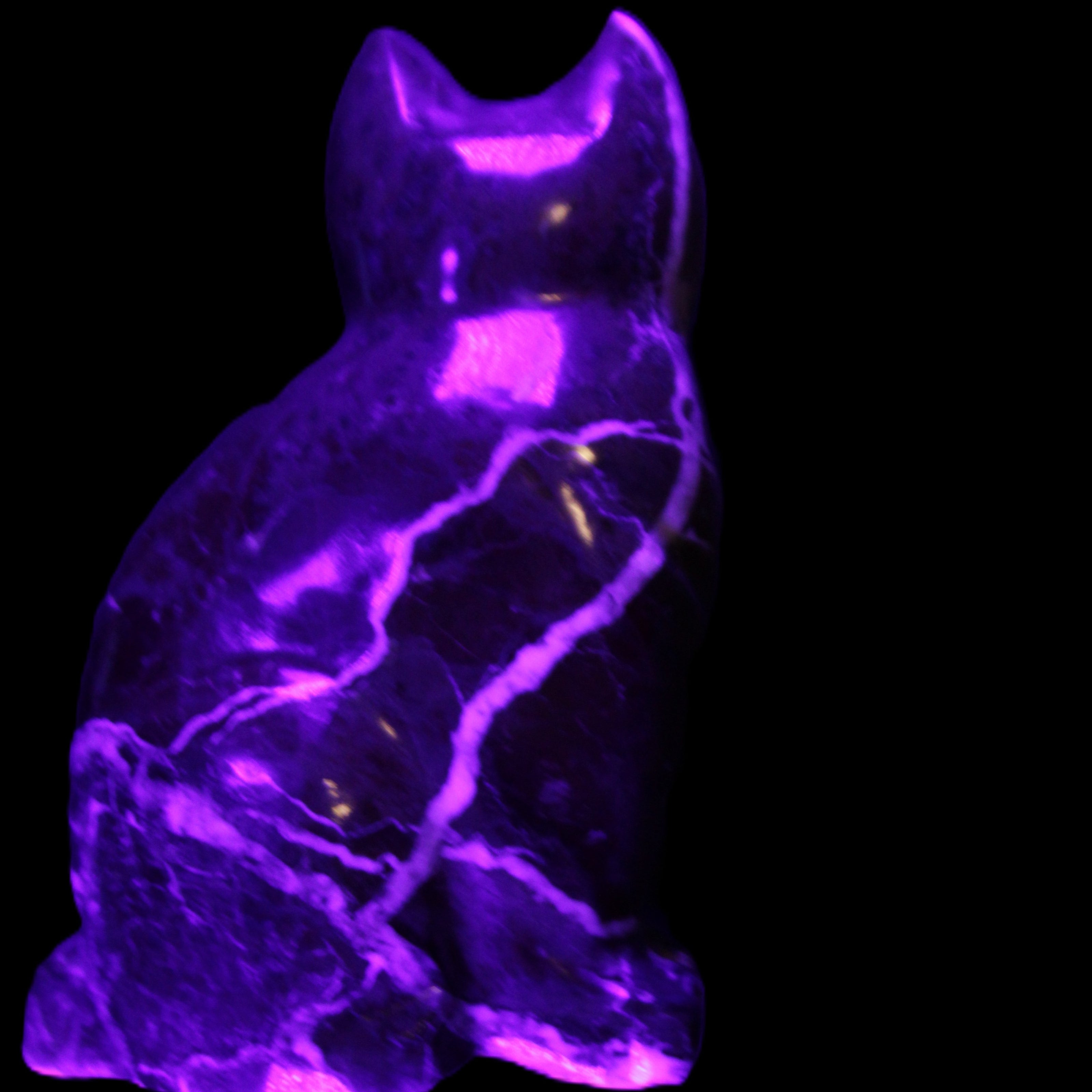 Marble hand-carved Cat 88*58*130mm 801g in UV light - Rocks and Things Store