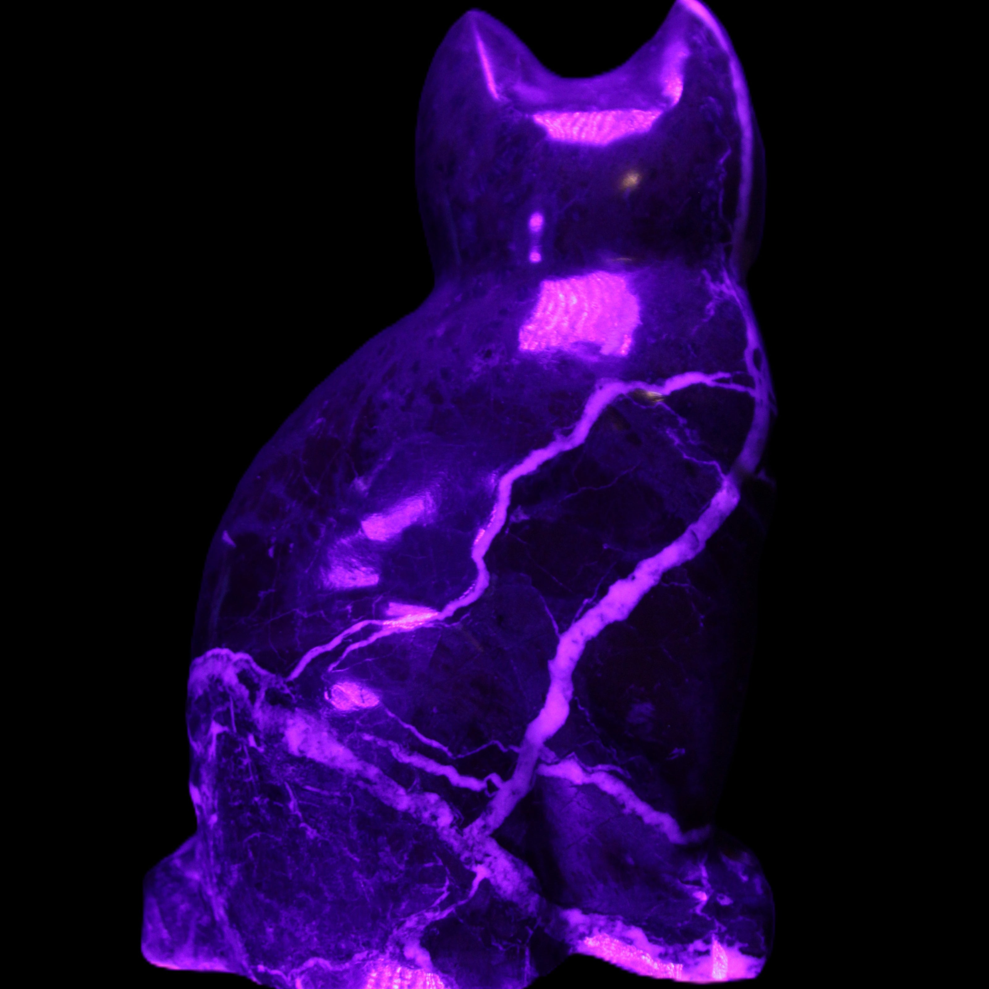 Marble hand-carved Cat 88*58*130mm 801g in UV light - Rocks and Things Store