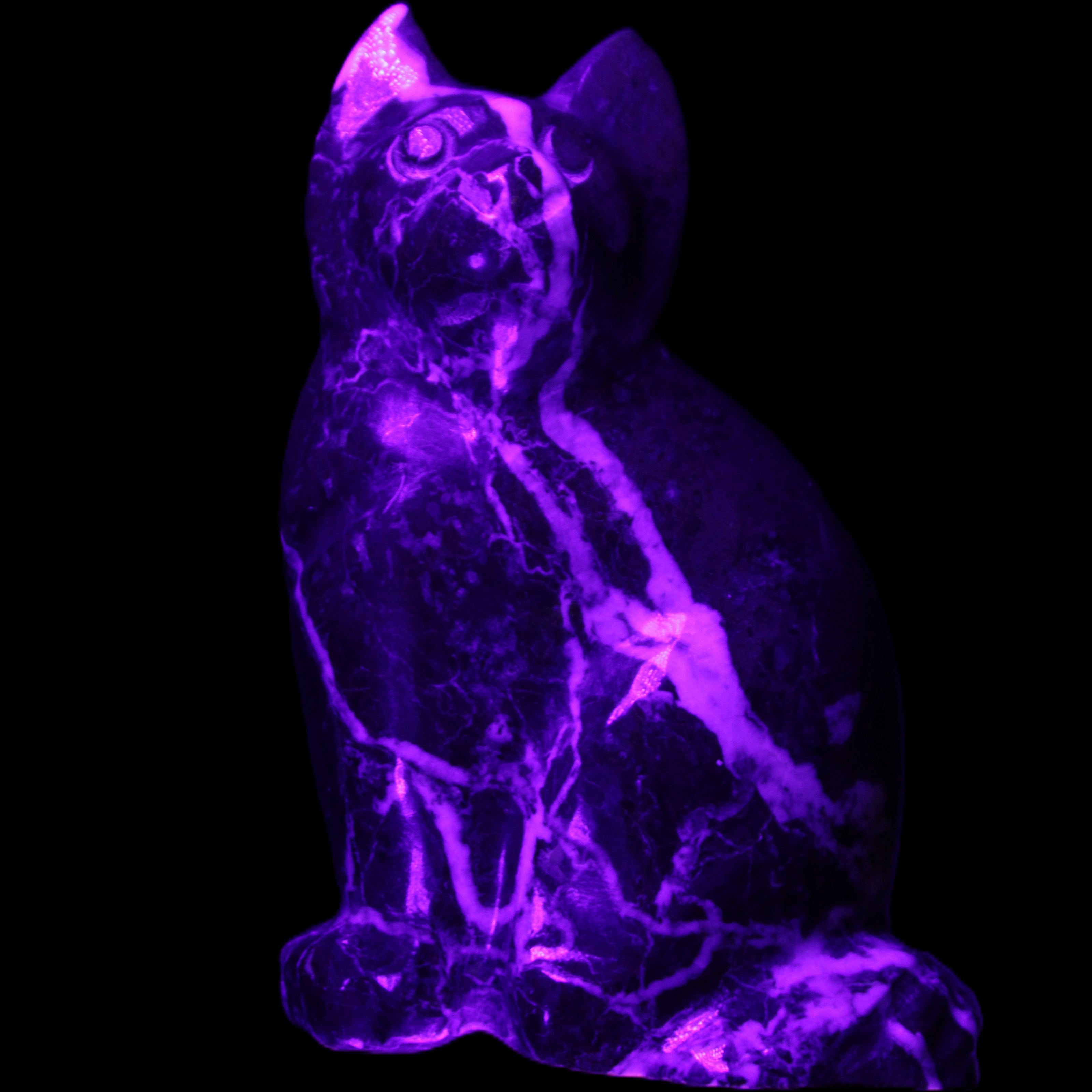 Marble hand-carved Cat 88*58*130mm 801g in UV light - Rocks and Things Store
