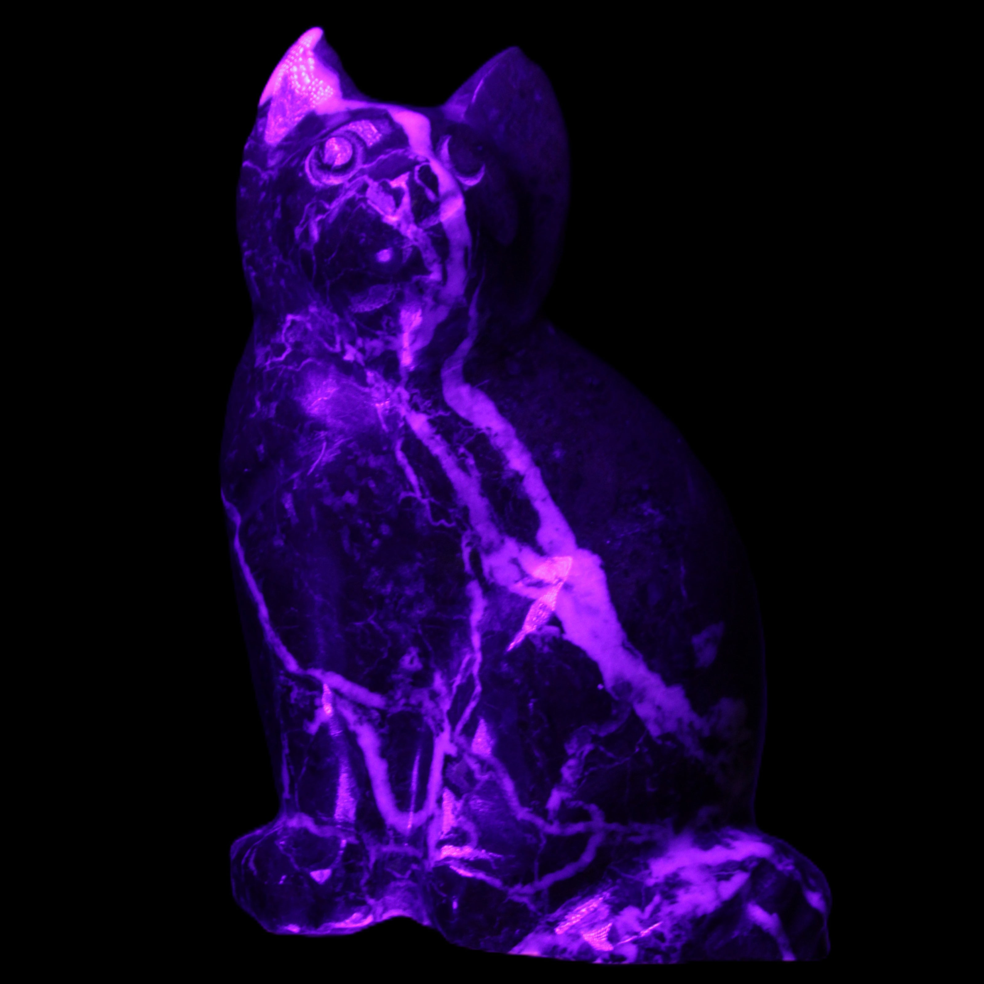 Marble hand-carved Cat 88*58*130mm 801g in UV light - Rocks and Things Store