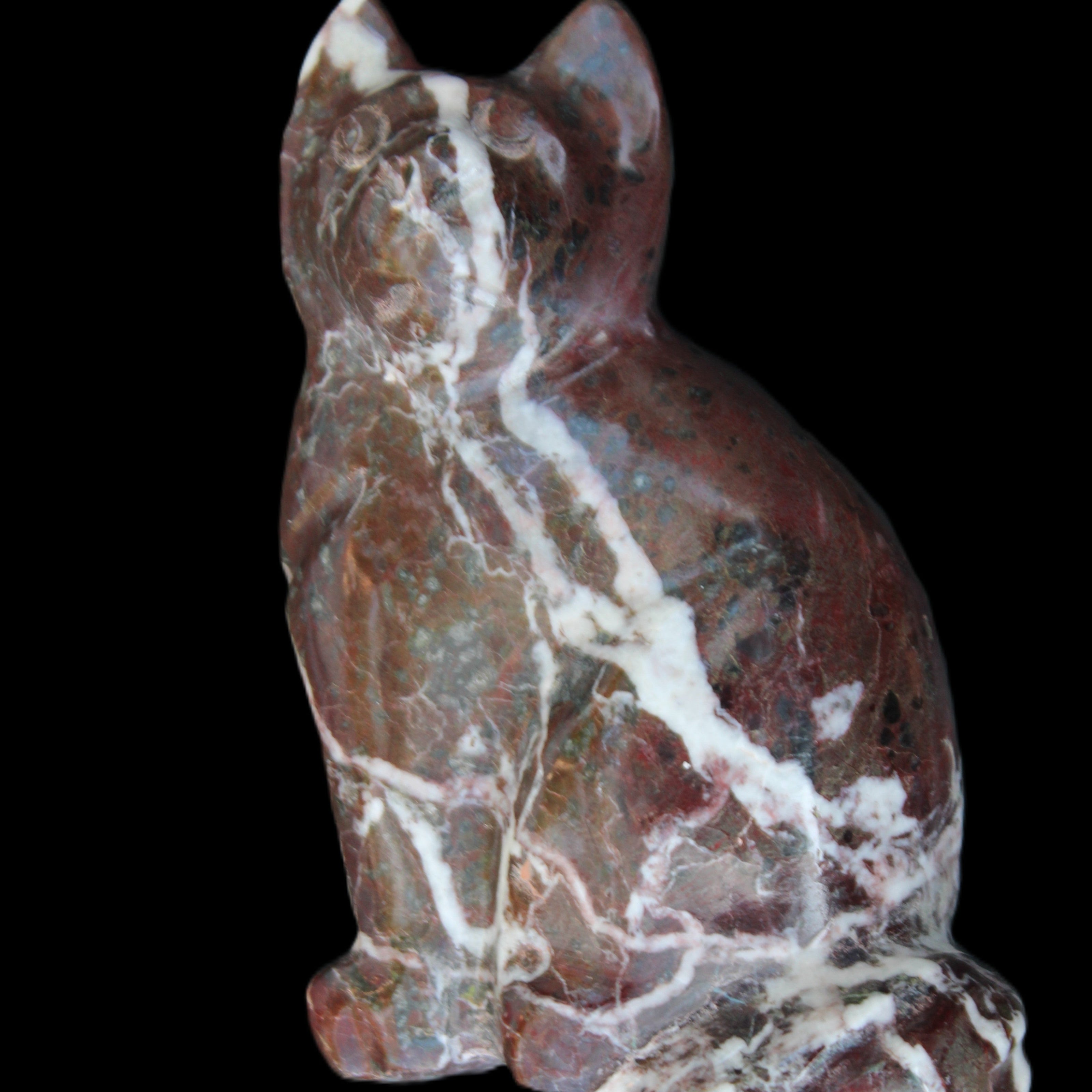 Marble hand-carved Cat 88*58*130mm 801g in sunlight - Rocks and Things Store