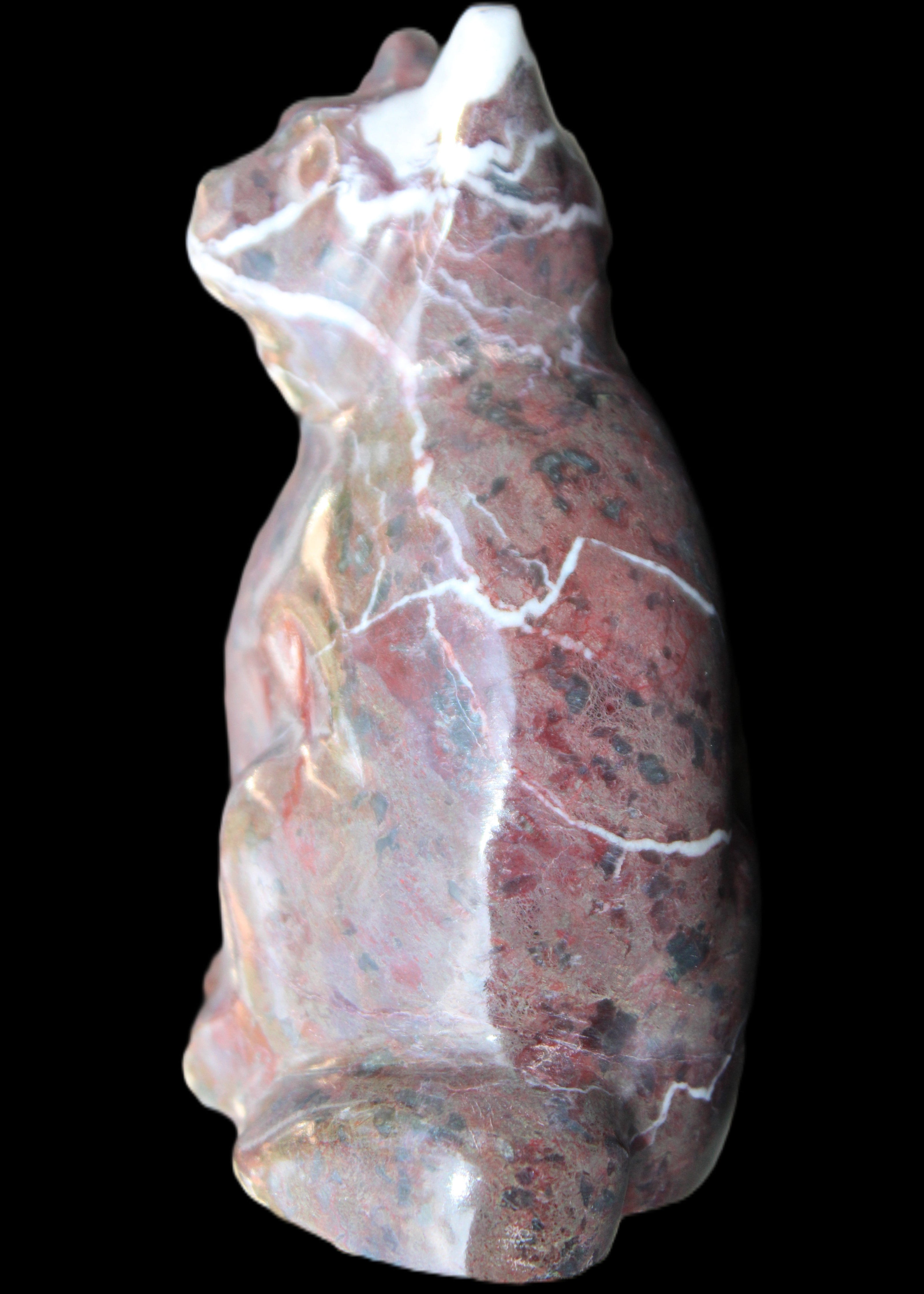 Marble hand-carved Cat 88*58*130mm 676g in sunlight - Rocks and Things Store