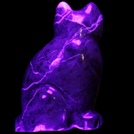 Marble hand-carved Cat 88*58*130mm 676g in UV light - Rocks and Things Store