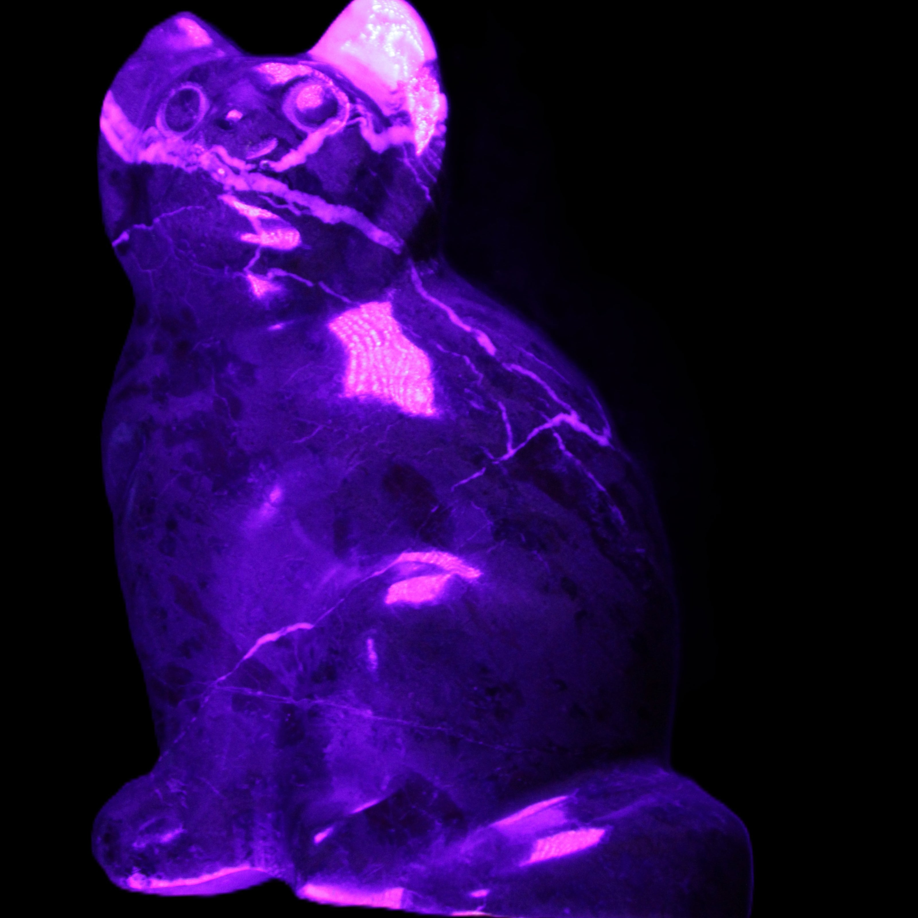 Marble hand-carved Cat 88*58*130mm 676g in UV light - Rocks and Things Store