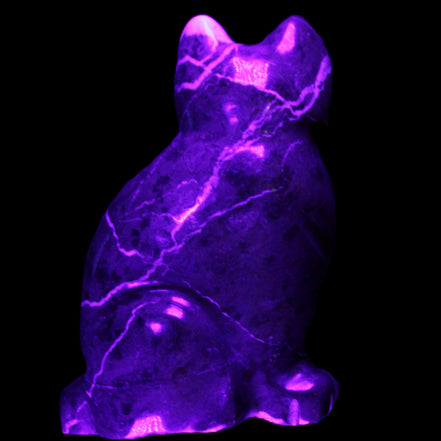 Marble hand-carved Cat 88*58*130mm 676g in UV light - Rocks and Things Store