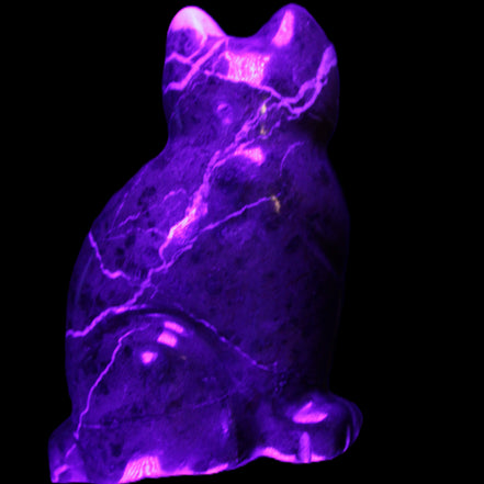 Marble hand-carved Cat 88*58*130mm 676g in UV light - Rocks and Things Store
