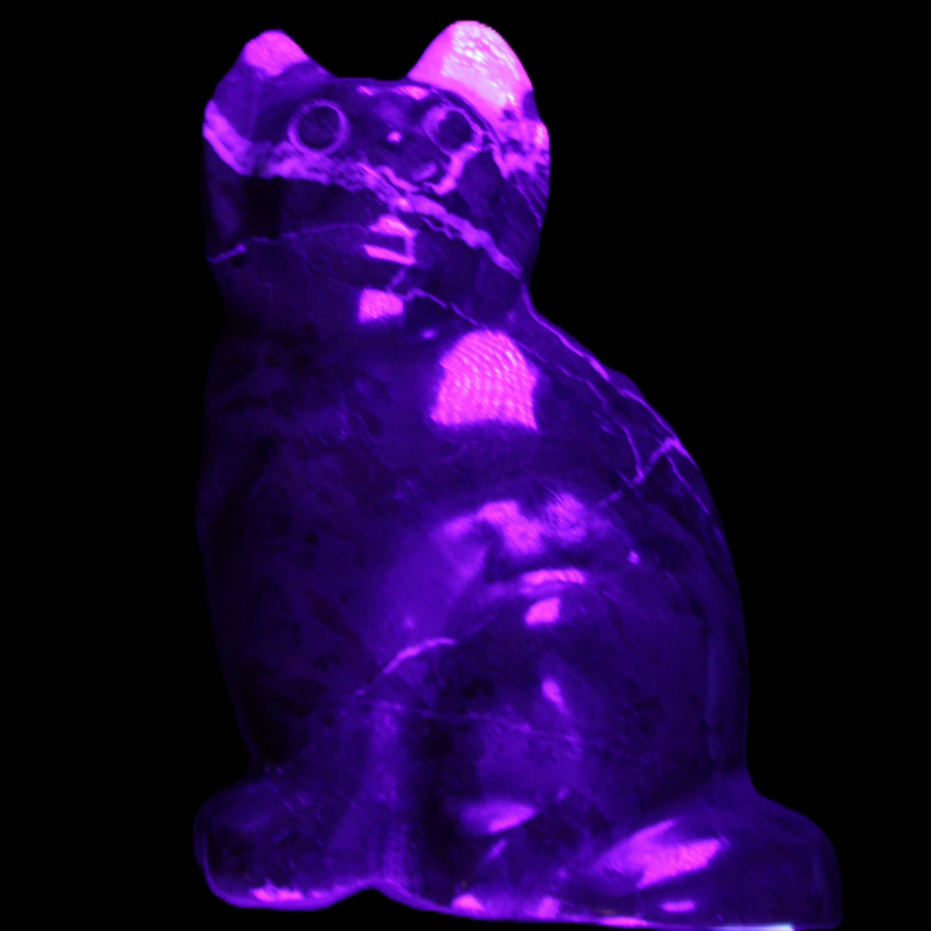 Marble hand-carved Cat 88*58*130mm 676g in UV light - Rocks and Things Store