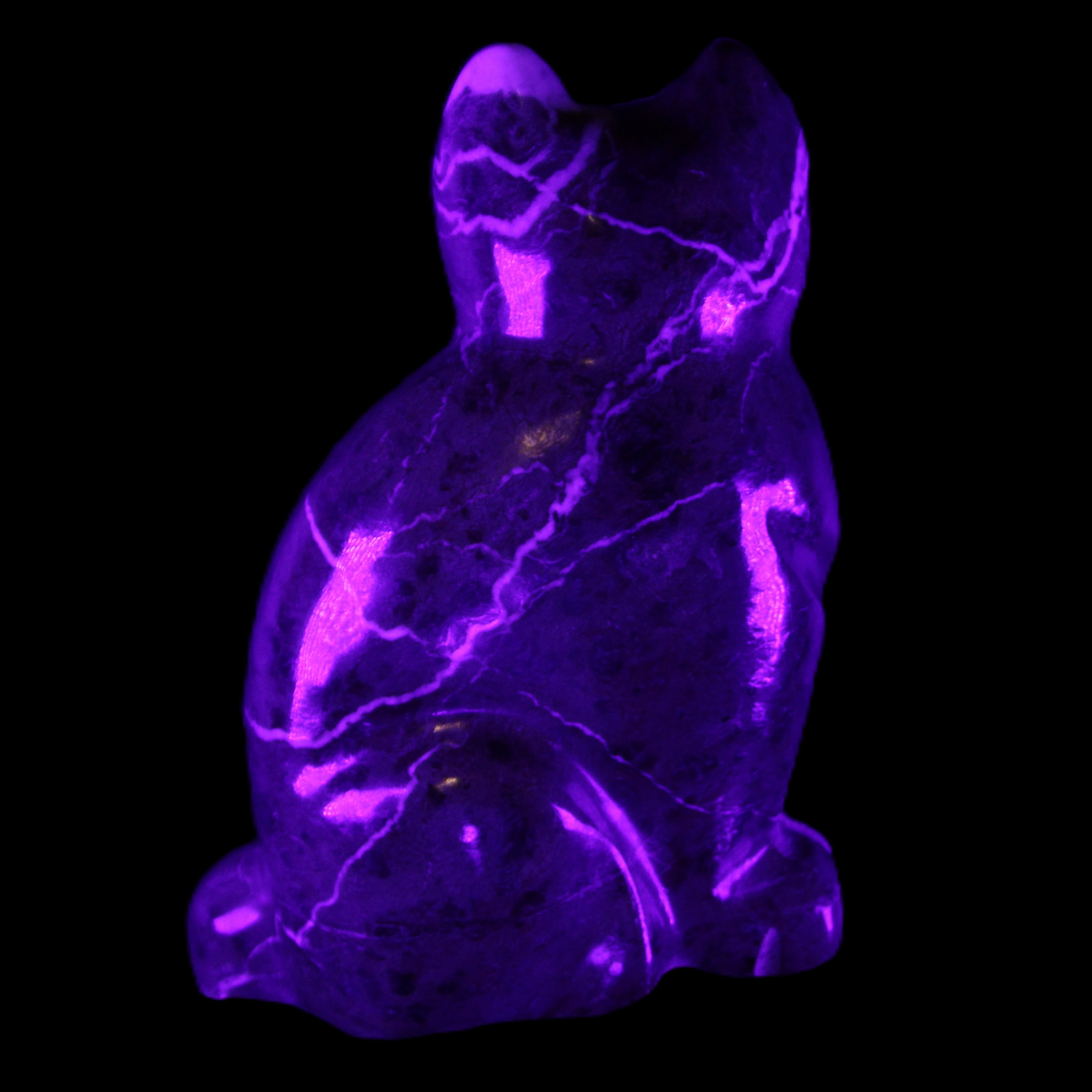 Marble hand-carved Cat 88*58*130mm 676g in UV light - Rocks and Things Store